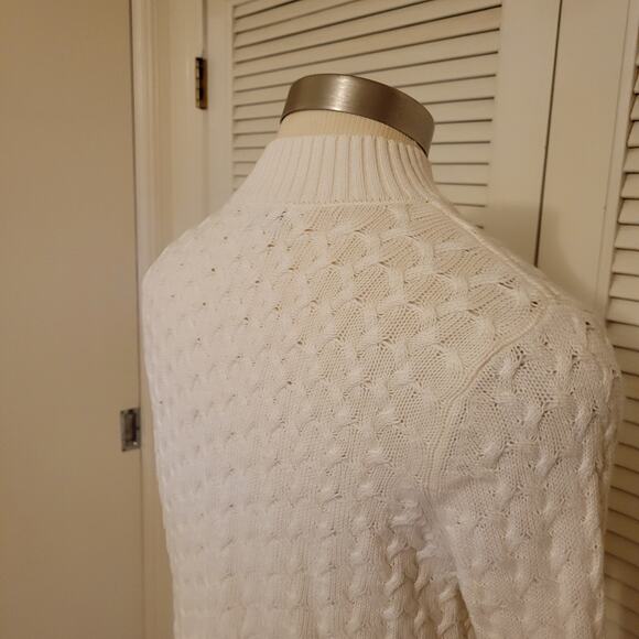 Cable Knit Crewneck Pullover Sweater Studio Works White Women’s Medium - Picture 5 of 7